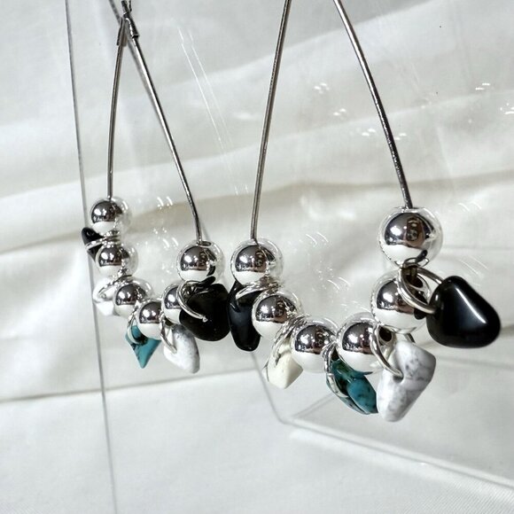 Sterling Silver Turquoise Quartz Agate Dangle Earrings - Picture 2 of 6